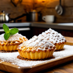 Coconut Pastry Delight**

"A beautifully arranged display of golden-brown coconut pastries on a wooden table, fully clothed, appropriate content, safe for work. The pastries are dusted with powdered sugar and garnished with a sprig of mint. Background features a cozy kitchen scene with warm lighting, perfect anatomy, natural proportions, professional food photography, high quality, modest, family-friendly."

**